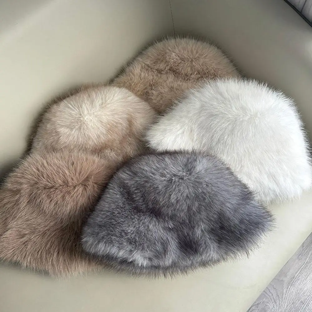 NEW Mongolian Fluffy Furry Gray Faux Fur Luxury‎ Ear Coverage Bucket Beanie Hat Women main image 3