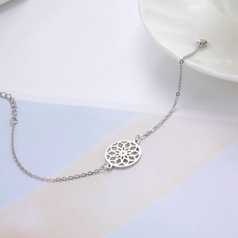 Skyrim Flower of Life Charm Bracelets Stainless Steel Sacred Geometry Mandala Bracelets Amulet Jewelry for Women Wedding Gifts