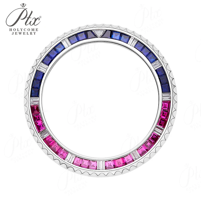Custom 40.3mm Watch Bezel Stainless Rainbow Color Loose Gemstone Diamond Moissanite Refit Men Charms Hot Sale Watch Decoration