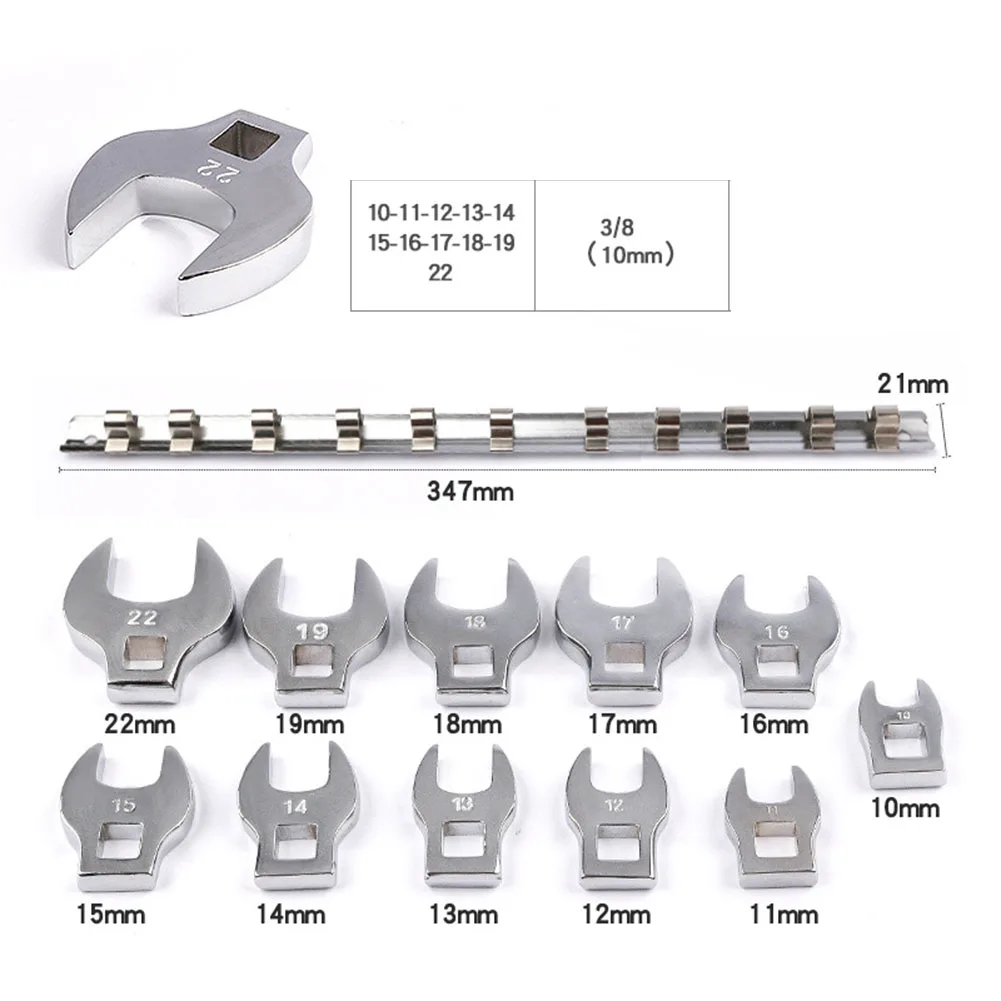 11pcs 10-22mm Metric Crow Foot Open End Spanner Brake Wrenches Keys 3/8 Inch Drive Wrench Set For Tie Up Or Loose Screw