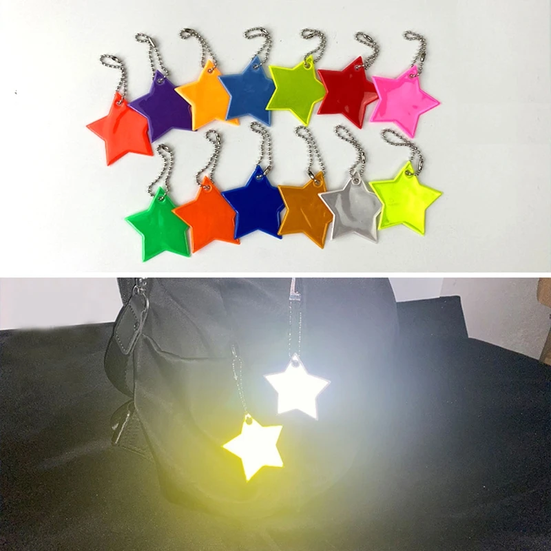 10Pcs Reflectors Keyrings Stylish Reflective Stars Gear Backpacks Jackets Reflector Keychain Random Colour