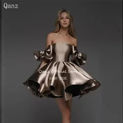 Qanz Short A line Homecoming Dresses Bow Straps Satin Vestidos De Fiesta Lace Up Back Sexy Birthday Dress Woman Customized