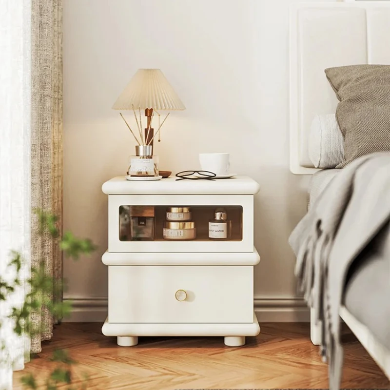 

Nordic Small Apartment Designer Solid Wood Paint Cream Style Small Apartment Bedroom Storage Cabinet