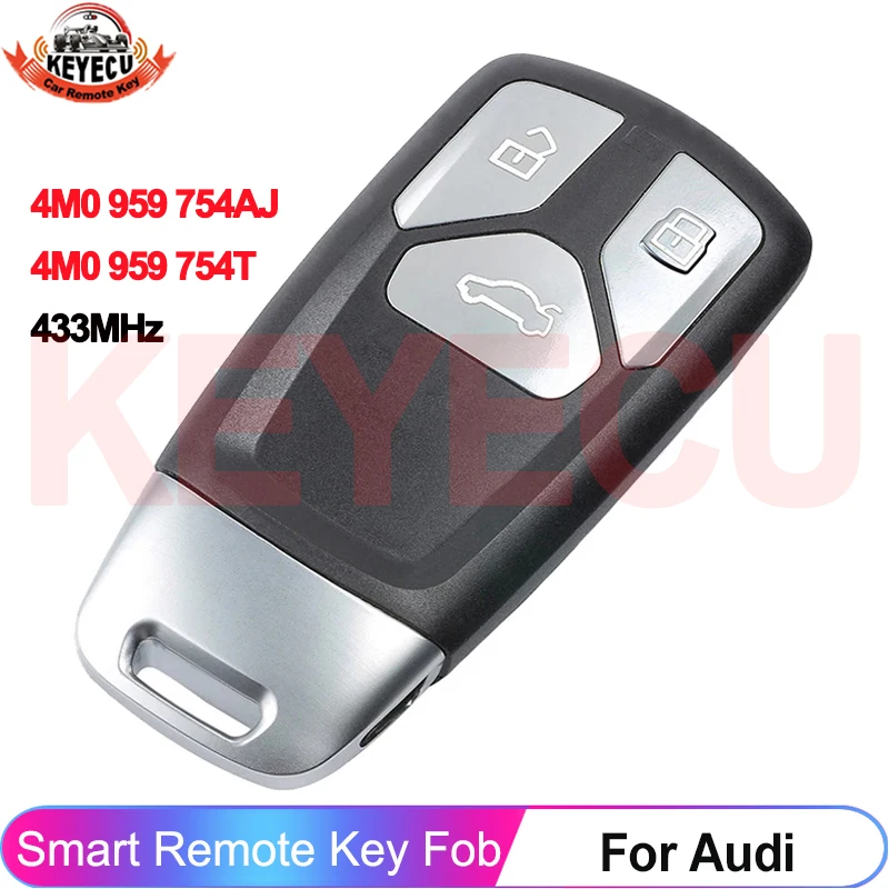 KEYECU P/N: 4M0959754T 4M0959754AJ 433MHz For Audi A4 A5 Q5 Q7 S5 SQ5 TT 2016 2017 2018 2019 3 Buttons Smart Key Remote Control
