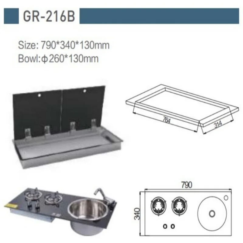

Газовая плита для автодома/кемпера, малогабаритная, со встроенной мойкой, из нержавеющей стали, с двумя конфорками, для модификации кухни автодома/кемпера