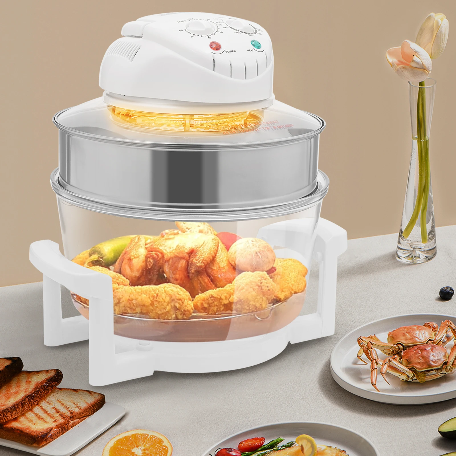 

Round Airy Fryer Borosilicate Glass Glass Air Fryer 360° Viewable Airy Fryer with Expansion Ring for Home Kitchens Restaurants