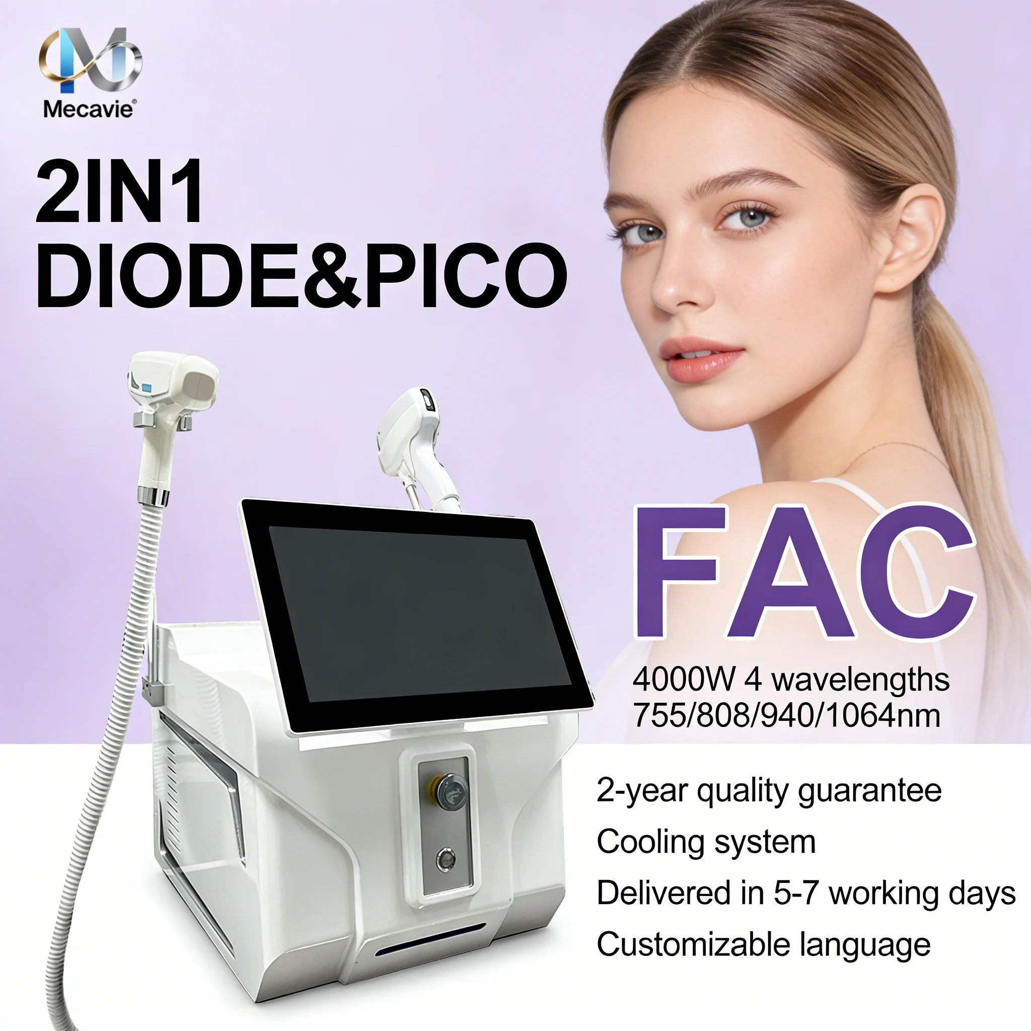 

Портативный диодный лазер для эпиляции 4 Waves Permanent Epilator с охлаждением Ice Titanium 808 нм, 755 нм, 532 нм, аппарат для удаления татуировок Pico Laser