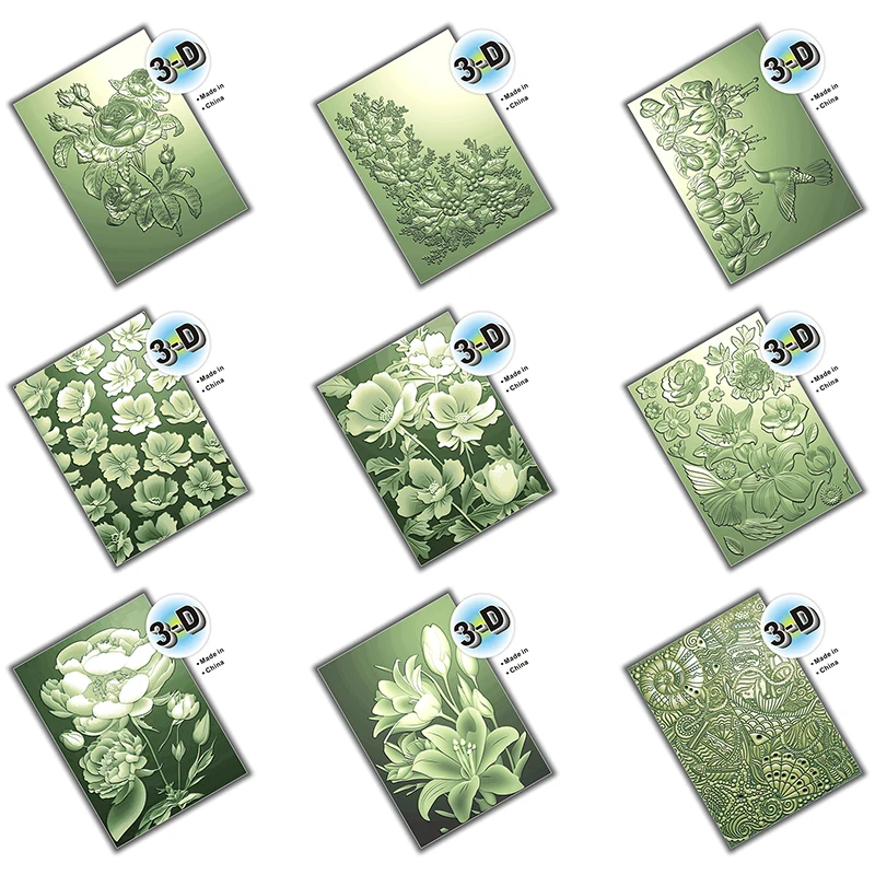 New 3d Relief Plastic Embossed Folders Such As Roses, Hummingbirds, Honeysuckles, Anemone Bouquets, Peonies, Ocean Treasures, Et