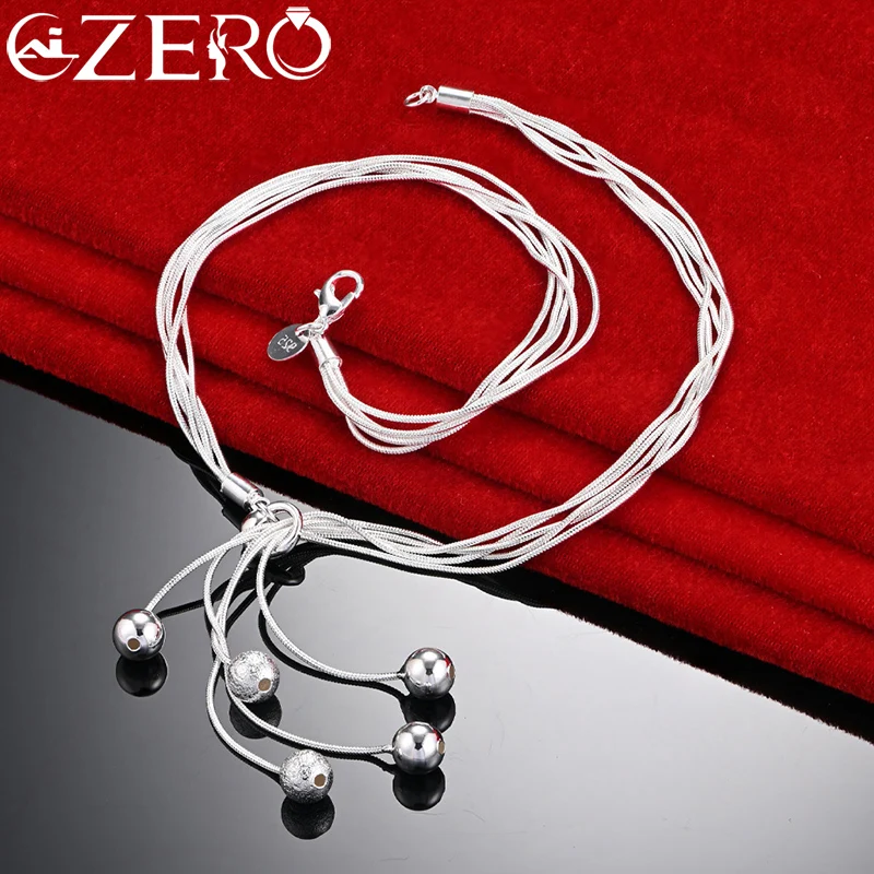 

ALIZERO 925 Sterling Silver Frosted Smooth Beads Ball Pendant Snake Chain Necklace for Women Fashion Party Charming Jewelry