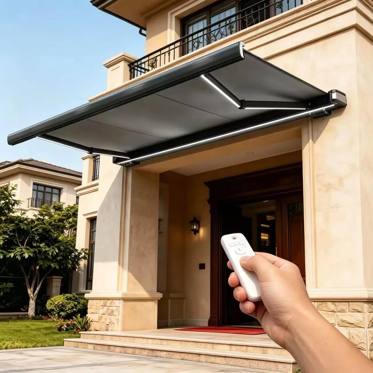 Remote Controller Aluminum Full Cassette Retractable Awnings for Outdoor Garden Patio Sunshade