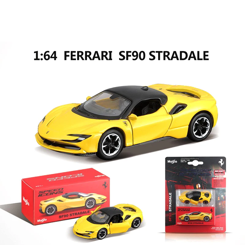 Bburago 1:64 SP1 فيراري 812 SF90 المنافسة سبائك صفراء مصغرة فيراري داتاون Sp3 الرياضة دييكاست نموذج ألعاب مخصصة