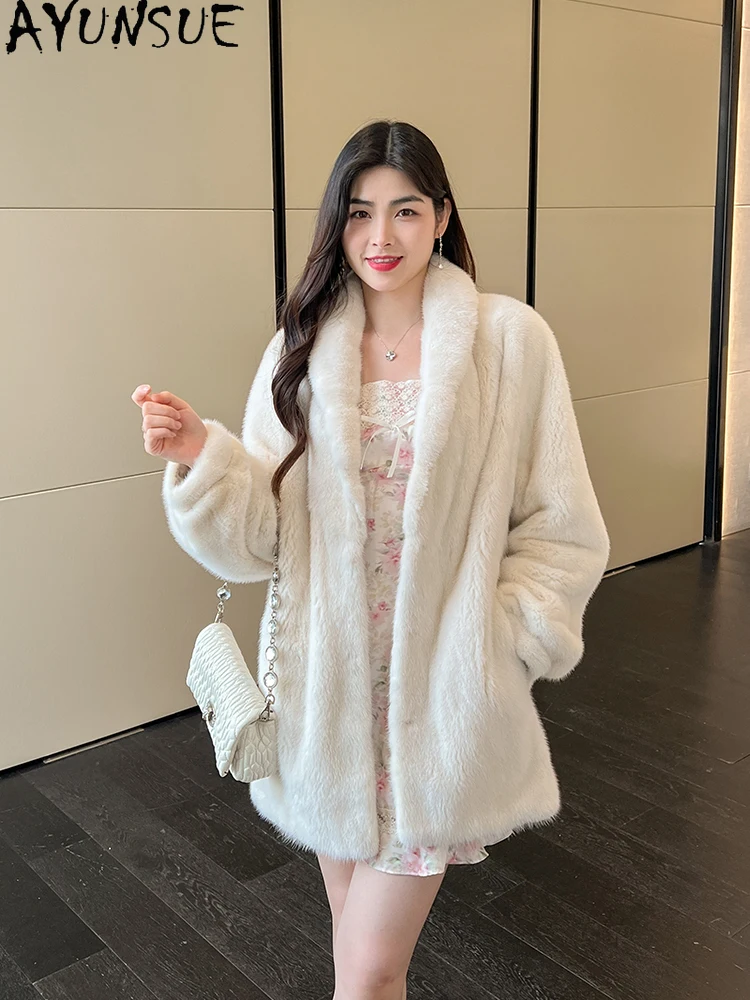 

AYUNSUE натуральный бархатный норковый мех, женские элегантные цельные норковые пальто для женской одежды, зимнее пальто высокого качества Abrigo Mujer