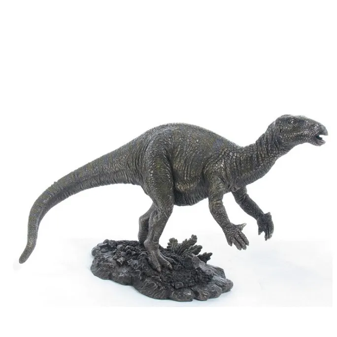 Realistic Iguanodon Dinosaur Resin Figurine Prehistoric Dino Statue Rocky Plant Base Ancient Animal Ornament Home Decor Kid Gift