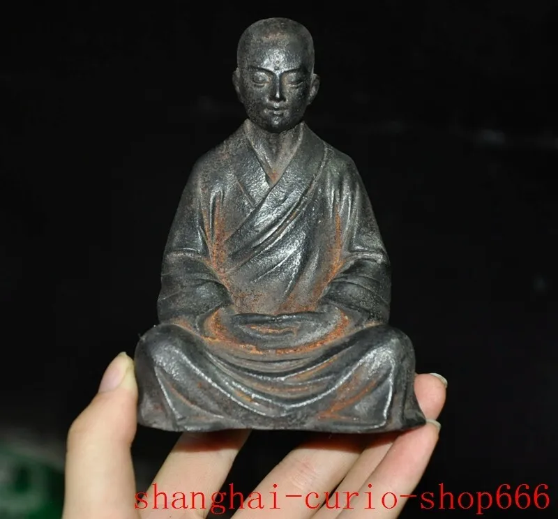 

4 inch Tibetan Buddhism Bronze Tang Sheng Ksitigarbha jizo Monk Bodhisattva Buddha Statue -