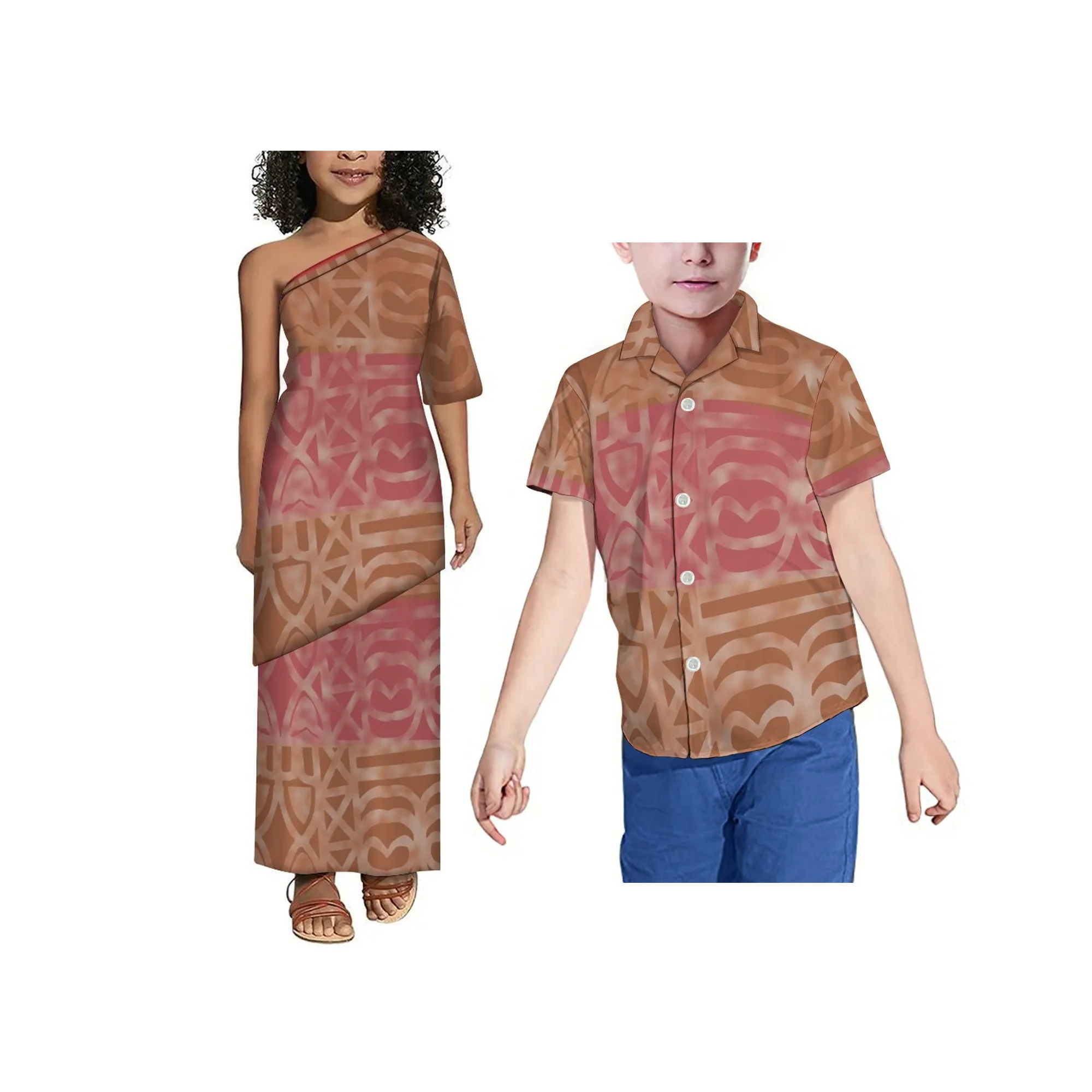 Nowy samoański wzór Polinezyjski nadruk na ramiączkach Sukienka dziecięca Puletasi Niestandardowe sukienki dla dziewczynek Top i spódnice Dwuczęściowy zestaw 2szt.