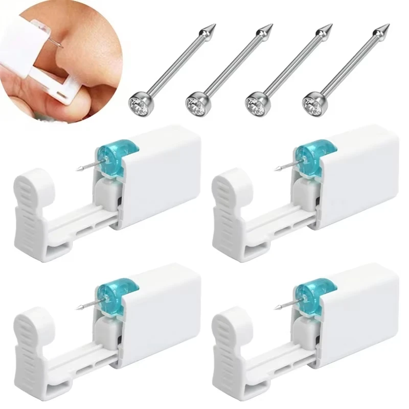 2/4 Pieces Disposable Safe Sterile Piercing Unit Nose Studs Piercing Gun Piercer Tool Machine Kit Ear Piercing Body Jewelry