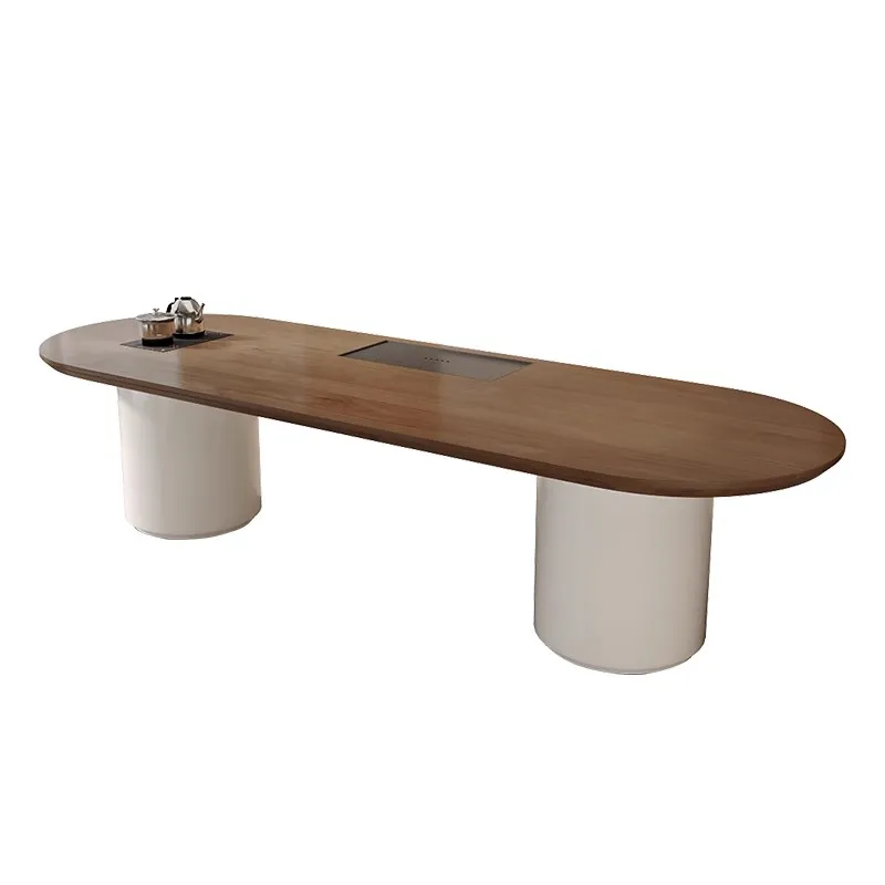 Wabi Sand Cream Wind Solid Wood Large Board Tea Table Chair Combination  Room Office Reception Area Kettle Integration