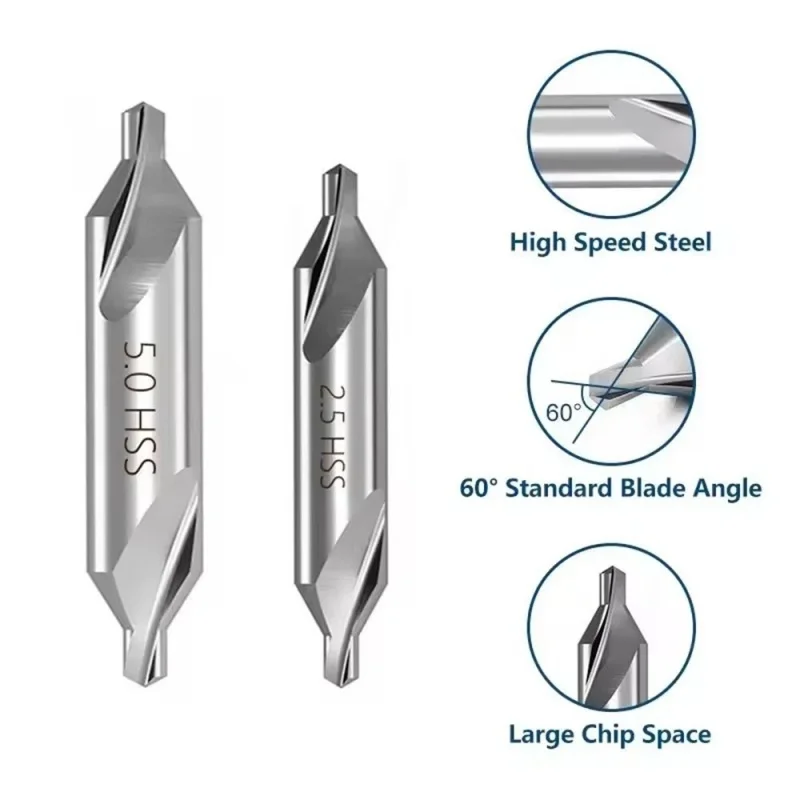 5Pcs 60 Degree Center Drill Bits Set 1.5/2/2.5/3/4Inch High Precision Steel Countersink Tools For Lathe Metal Woodworking
