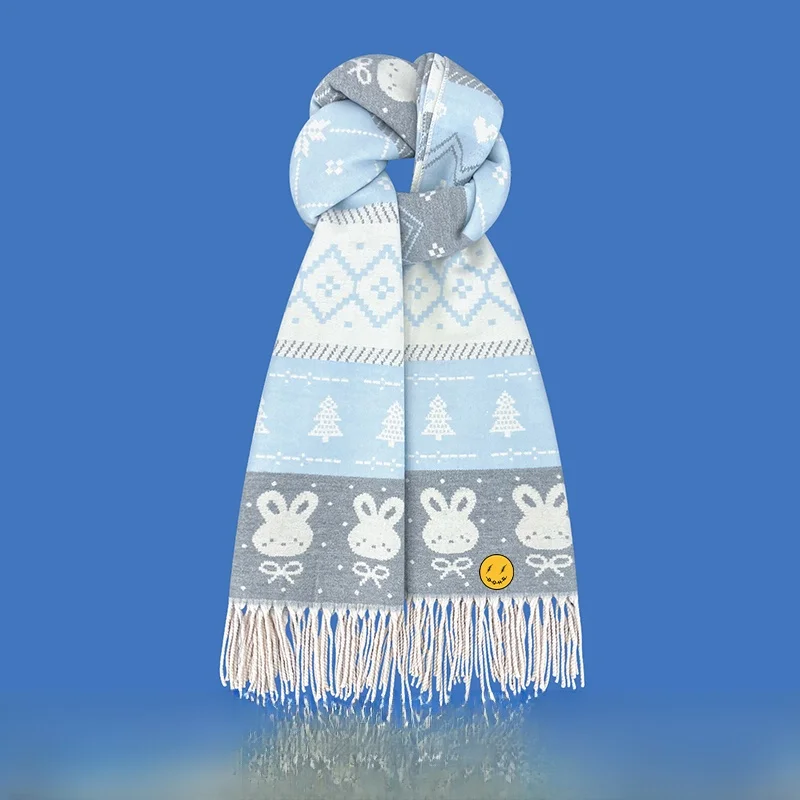 暖かいフェイクカシミヤスカーフ-女性用-刺繍入り立体模様-韓国風ニット生地-秋冬-学生-カップル-若者に最適