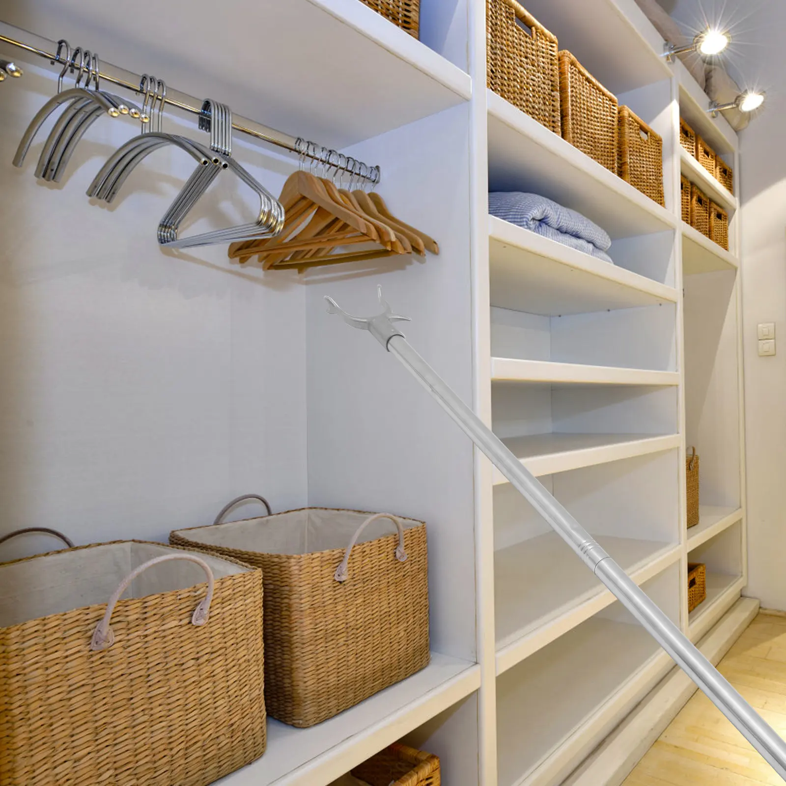 Clothes Drying Rod Wardrobe Hook Pole Stainless Steel Clothes Reach Pole Long Reach Clothesline Rod Sturdy Hanging Stick