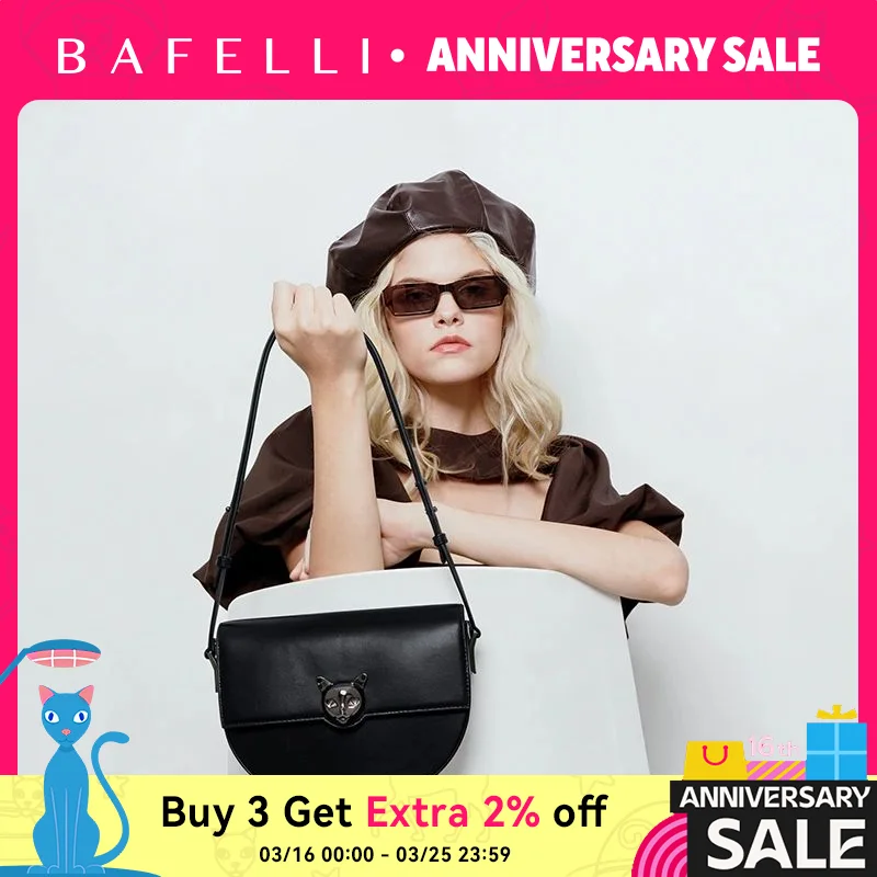 

BAFELLI WOMEN'S 2025 NEW LUXURY GENUINE LEATHER FASHION CROSSBODY CAT BAGS FEMALE CASUAL STYLISH SADDLE SHOULDER PURSE BRAND
