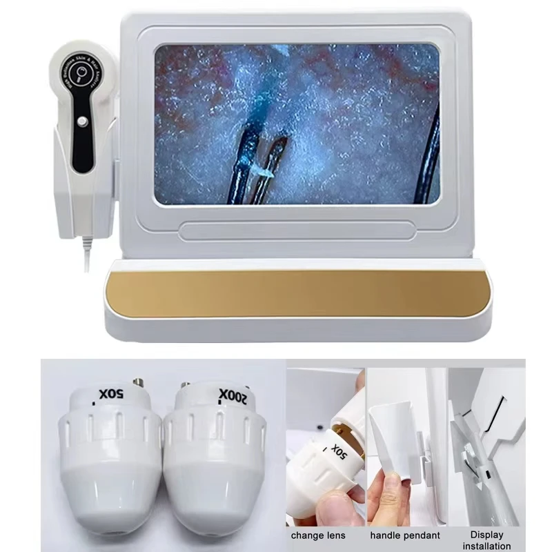 HD Skin Scalp Analyzer Machine 9 Inch LCD Screen 50X 200X Magnification Hair Follicle Detector Tricope Skin Condition Diagnostic Tool For Beauty Salon Home Skin Care Use