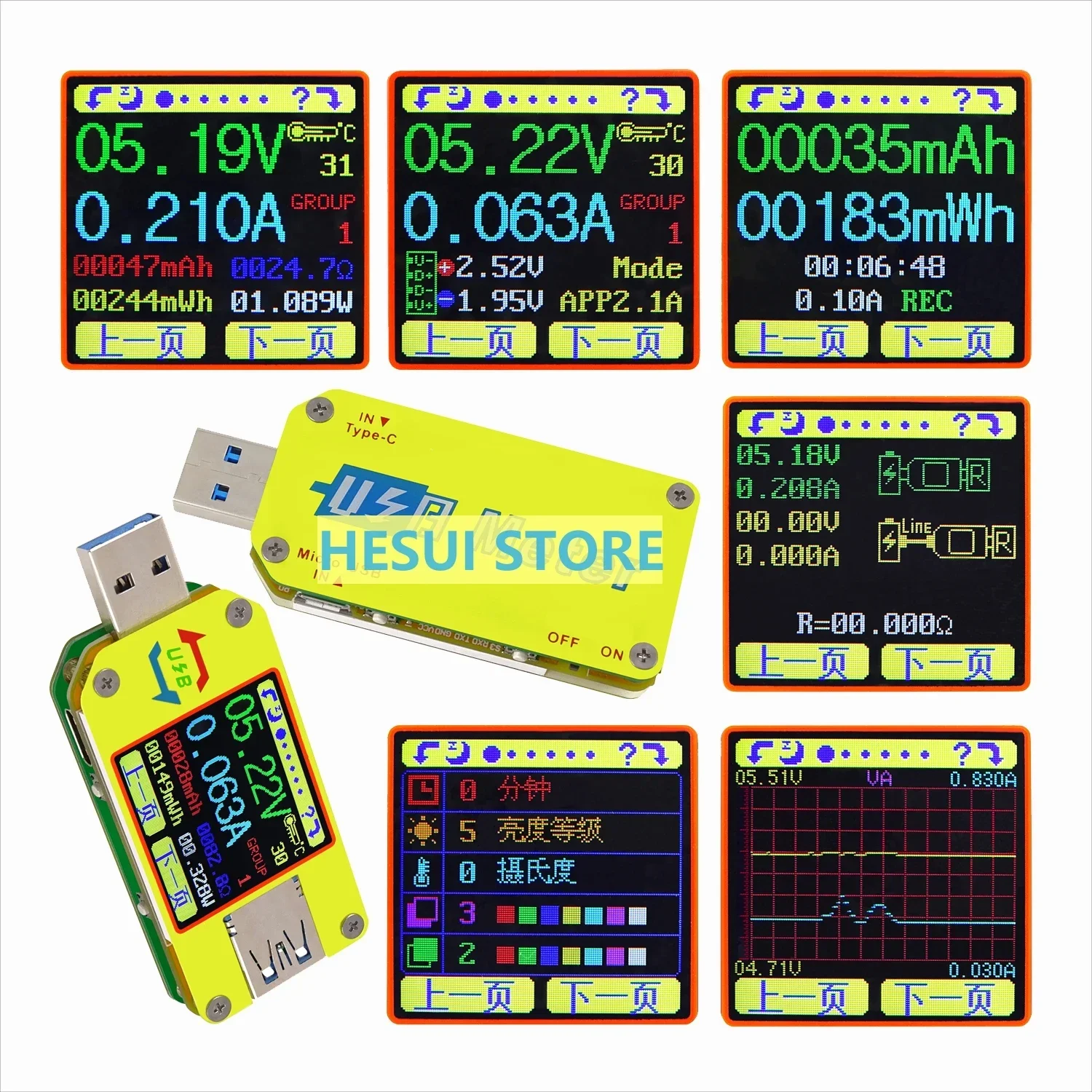 UM34C USB3.0 color screen tester, voltage and current meter measurement and detection Type-C with Android APP