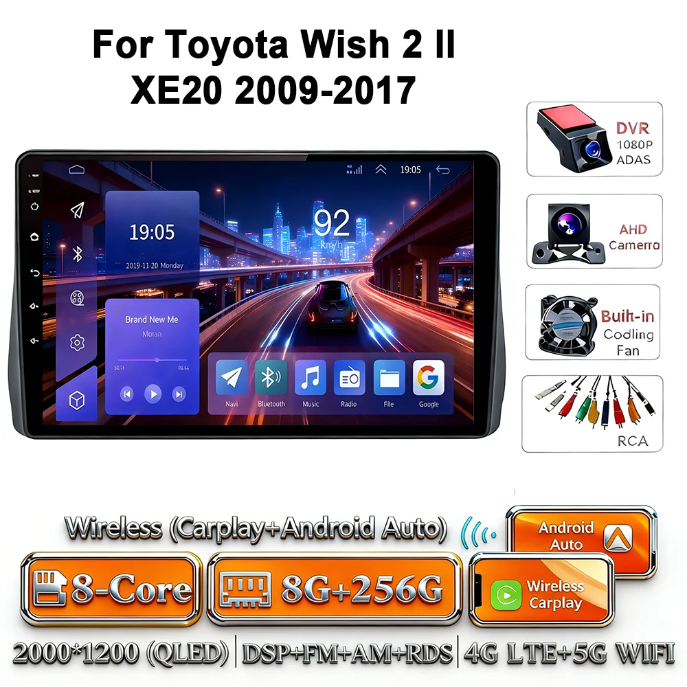 Android 17 Carplay Android Auto 4G WIFI autoradio voor Toyota Wish 2 XE20 2009-2017 GPS DSP BT touchscreen multimediasysteem