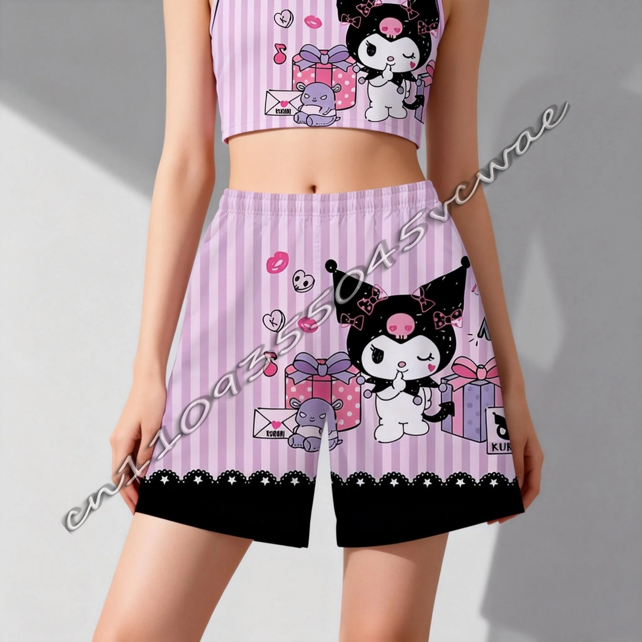 

Летнее платье для беременных в стиле Sanrio Kuromi, взрослые и детские милые спортивные шорты, новинка 2026 года