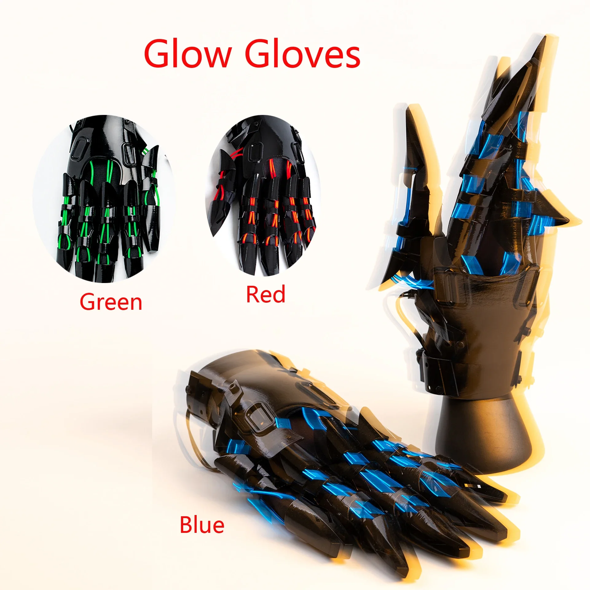 Punk Mechanical Glow Gloves Flexible Trendy Fingers Cool Game Equipment Punk Armor Glow Gloves Cosplay Accessories Props