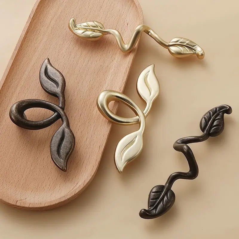 Creative Antique Zinc Alloy Drawer Knob And Handle Vintage leaves Handle Furniture Accessories Wardrobe Cabinet Handle