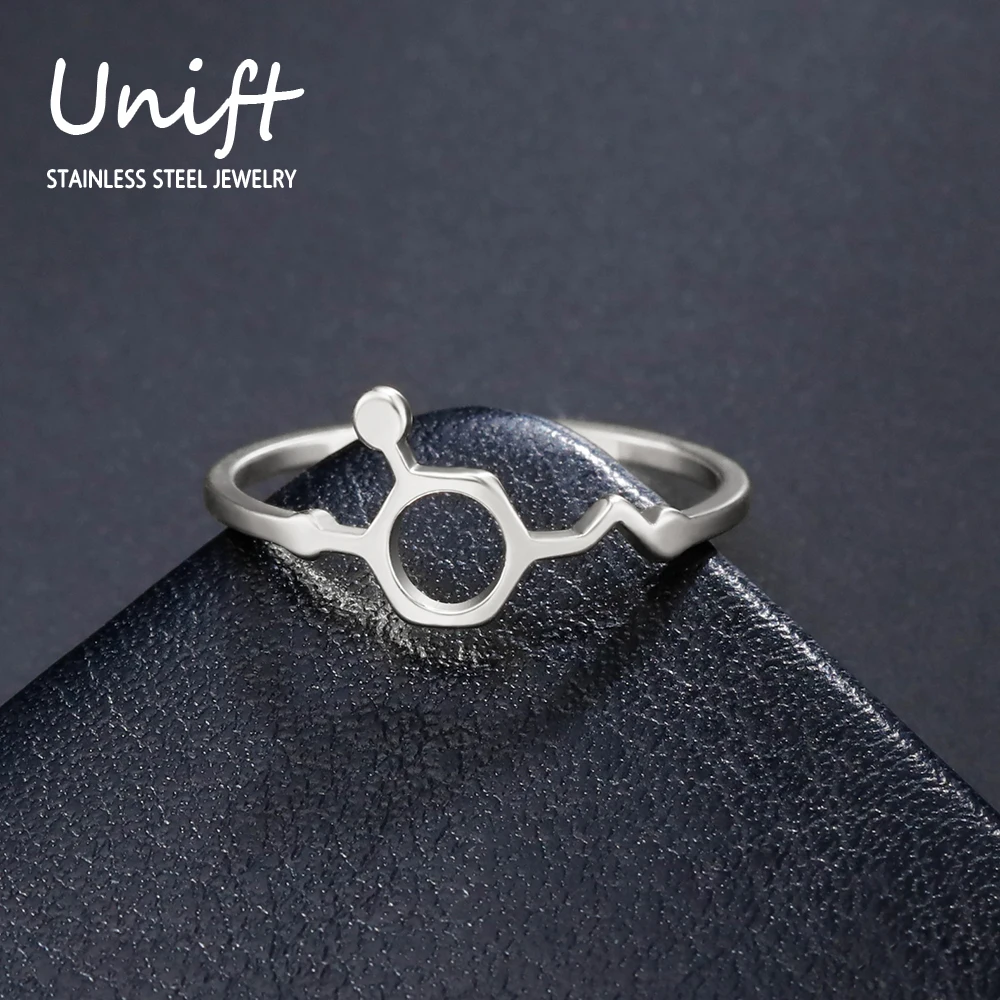 Unift Happiness Serotonin Dopamine Molecule Ring Fashion Chemistry Biology Jewelry Gift for Scientist Psychology Teacher Student