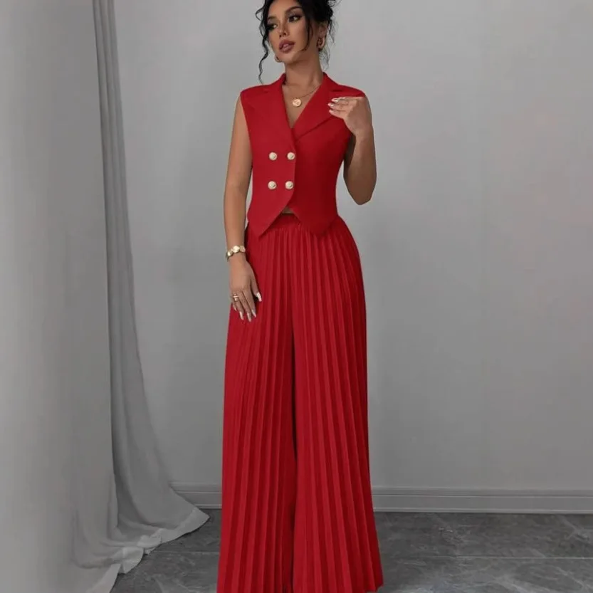 

2025 New Fashion Vest Vest Pleated Skirt Pants Suit Women's Clothing Europe and The United States