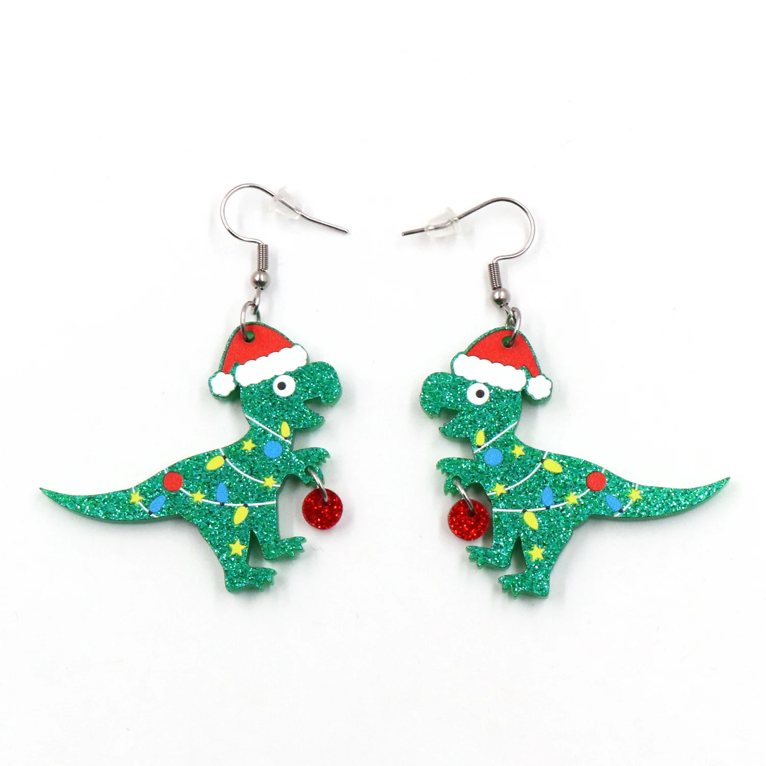 1pair New product CN Drop Dinosaur with santa hat cute christmas Acrylic earrings Jewelry for women