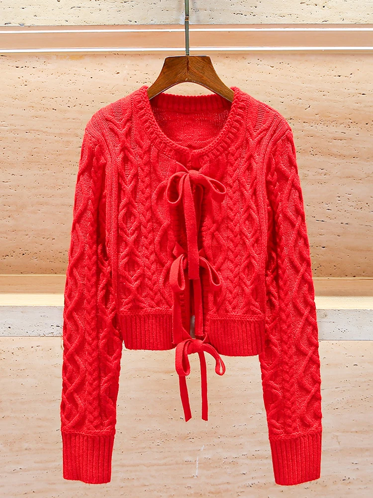 

Ele Knot Belted Knitted Open Cardigan Top for Women High End European Sle Spring Commute Simple Sle ort L...