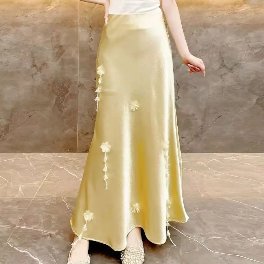 

2025 spring and summer new fashionable sweet wind three-dimensional flower skirt women's high waist long skirt