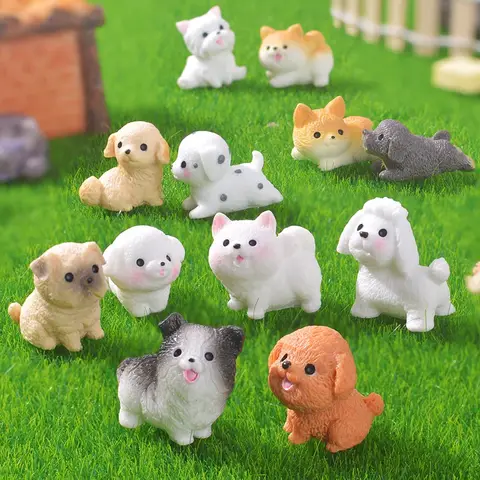 12 figurines miniatures en résine, adorables petits chiens, pour la décoration de bonsaï, micro-paysages et jardins féeriques