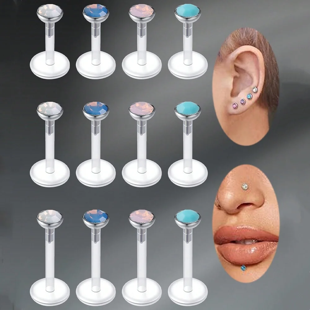 16G UV Lippenringe Ohrstecker Klares Acryl Bioflex Opal Labret Ohrstecker Piercing Schmuck 6/8/10mm Tragus Retainer Lippen Ohrstecker