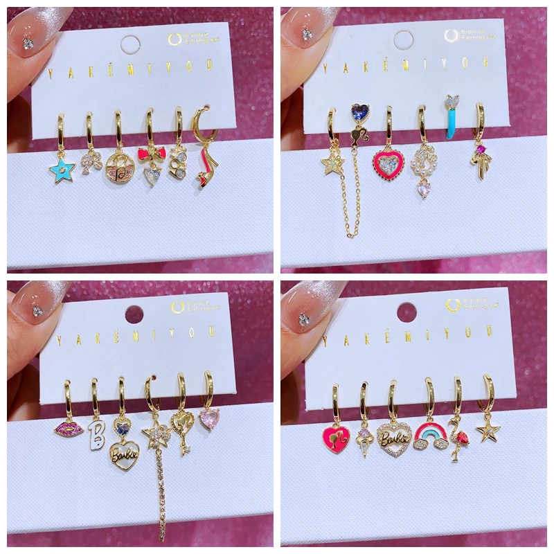 

MIGGA 6 шт. милые розовые сердца сексуальные серьги-подвески для девушек набор золотого цвета женские бриллианты ювелирные изделия