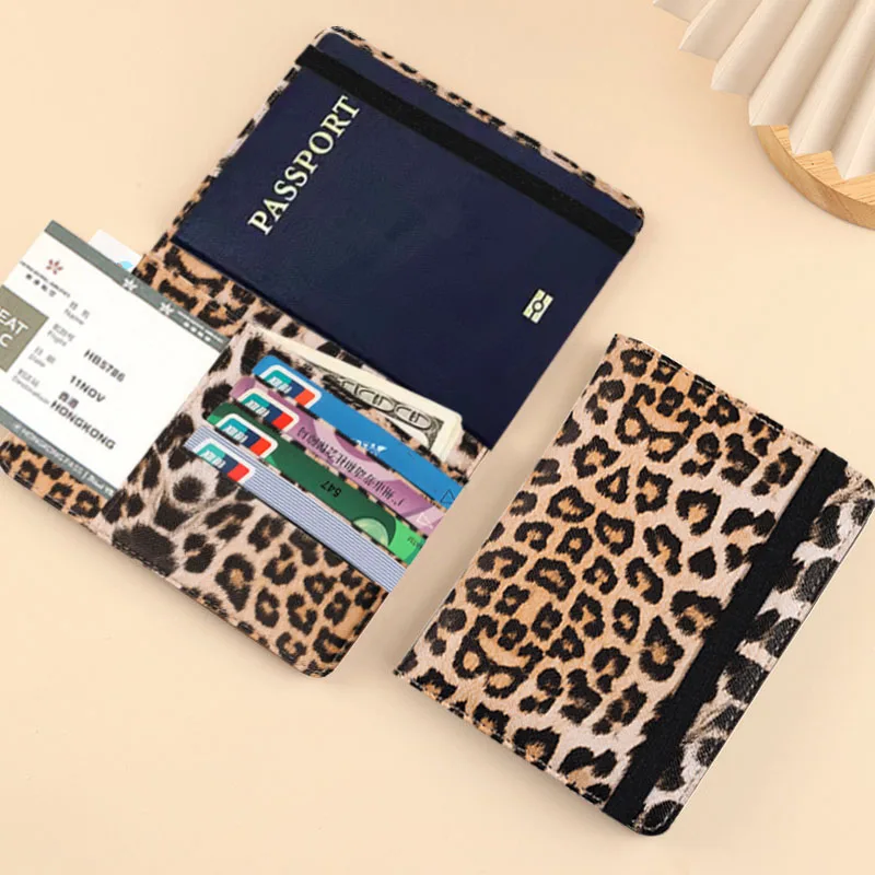 Passport Cover With Bandage Waterproof Passport Clip Built-in RFID Shielding Leopard Print Passport Holder Travel Accessories