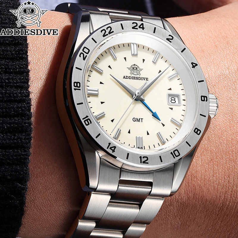

ADDIESDIVE AD2063 Watch Ronda 515-24H GMT Quartz Men Diver Watches Sapphire Waterproof 200m Stainless Steel Wristwatch relogios