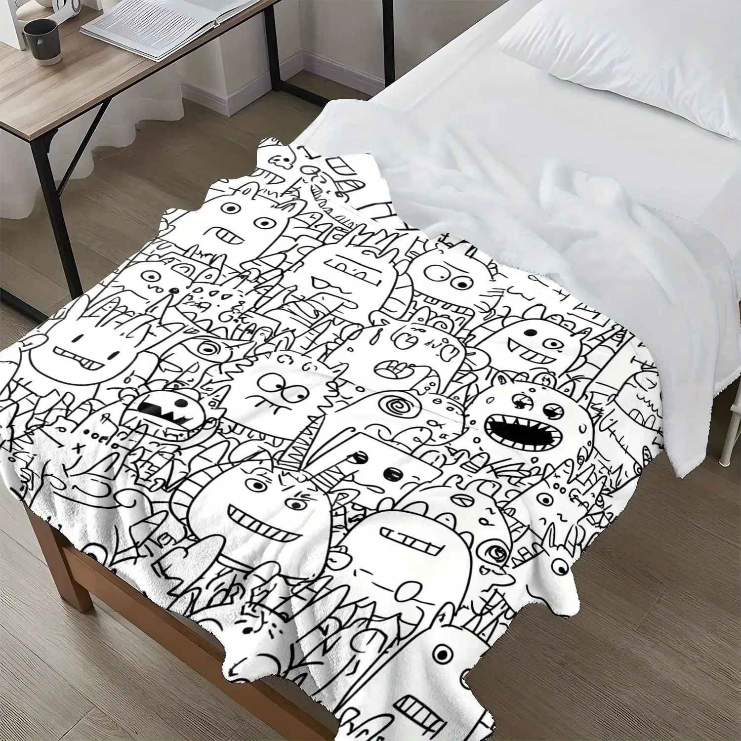 1pc Wonderful Cartoon Monsters Blanket Flannel Printed Blanket for Camping&Travel Suitable for Sofa Bedroom Living Room Bed
