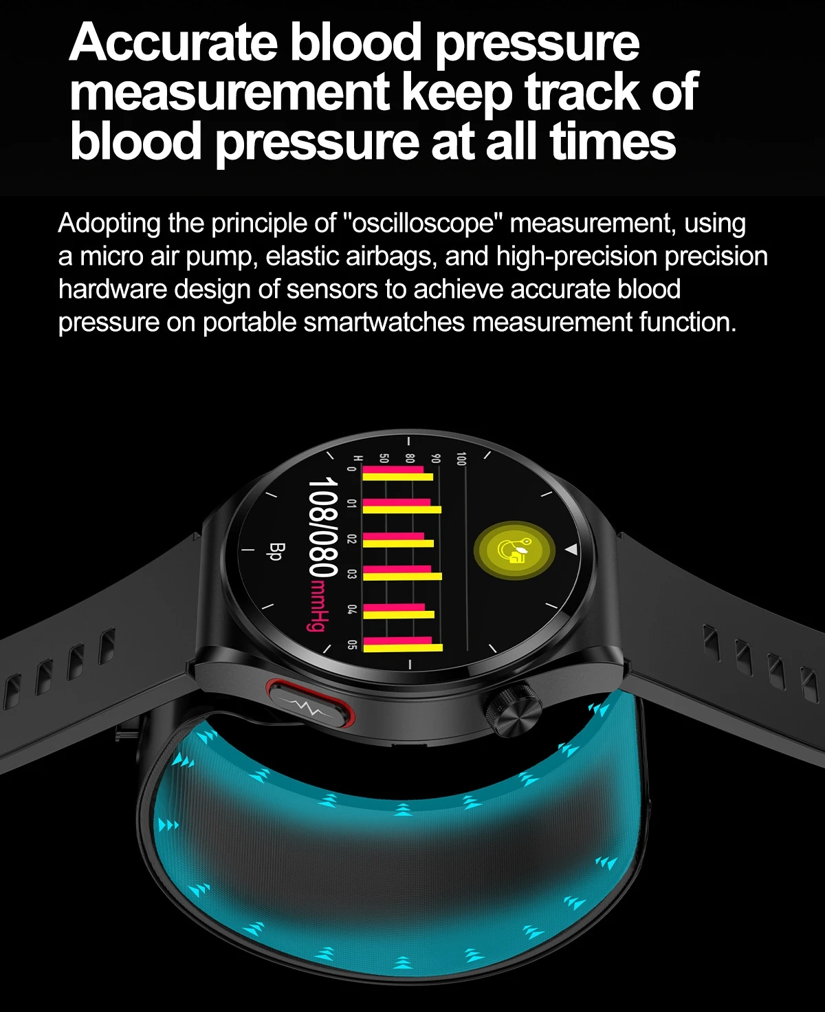 Air Pump Smart Watch for Senior Elderly Medical Watch With Pump Airbag for Health True Blood Pressure Heart Rate Temperature S22