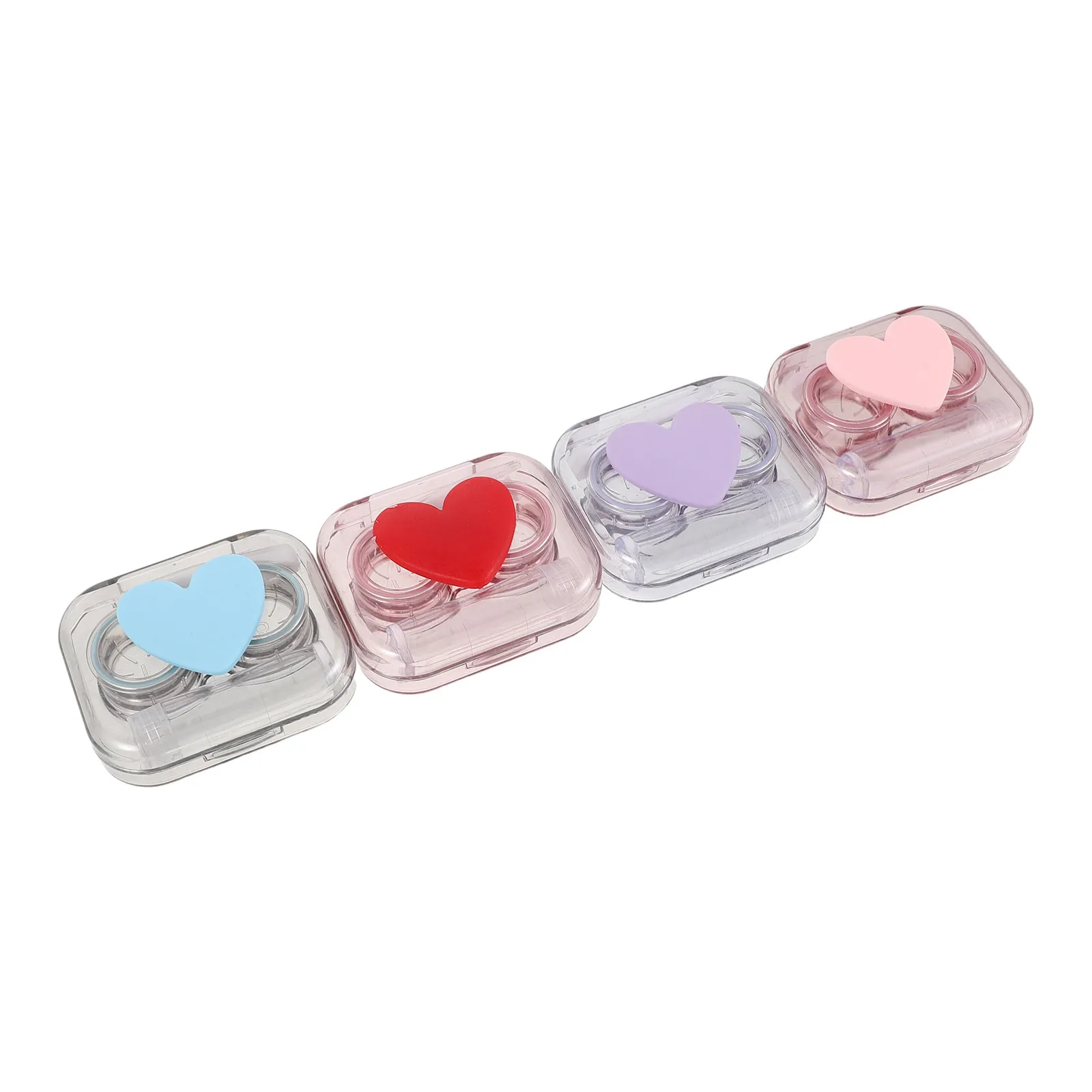 4Sets Contact Lens Case Travel Kit Portable Heart Shape Leakproof Invisible Lens Holder Applicator Remover Tool Set Daily Use