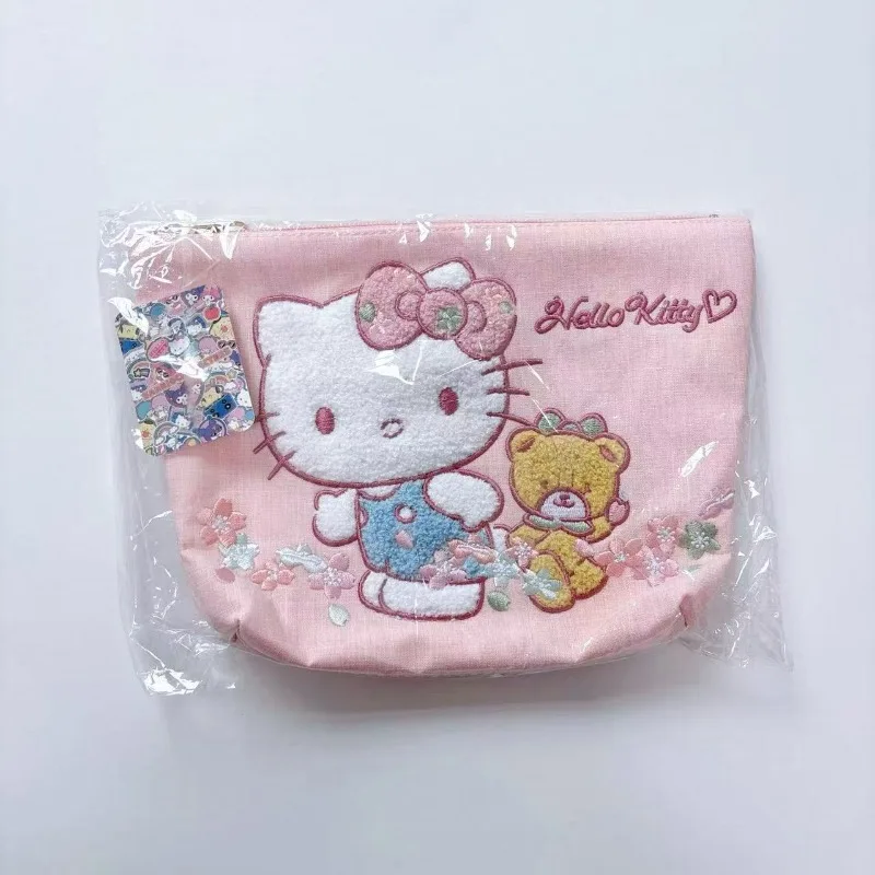 

Hello Kitty Pink Makeup Bag New Fashionable Versatile Cartoon Cute Embroidery Pattern Storage Bag Women Accessories Wholesale
