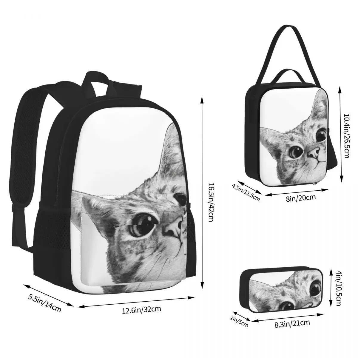 Sneaky Cat Backpacks Boys Girls Bookbag Children School Bags Cartoon Kids Rucksack Lunch Bag Pen Bag Three-Piece Set