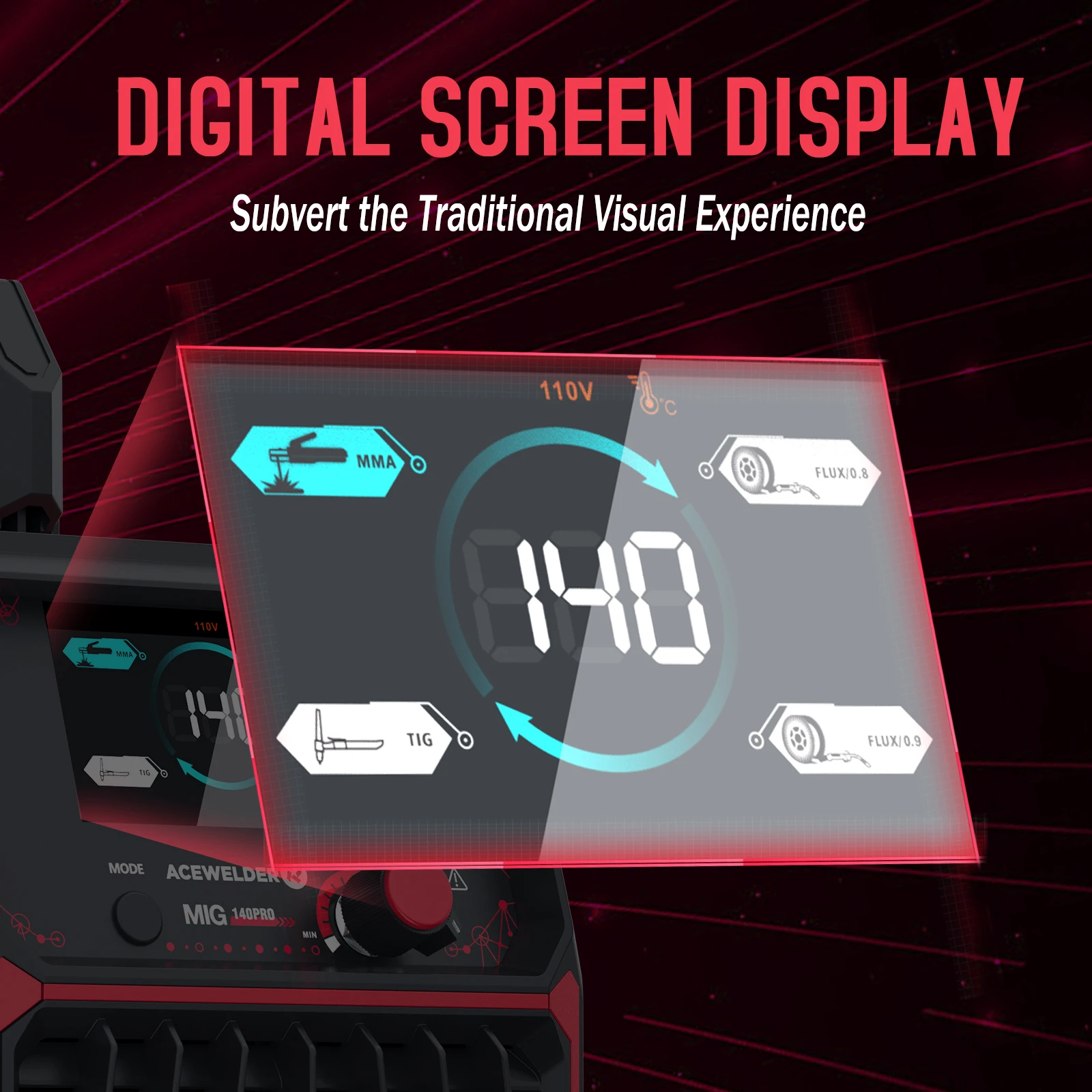 ACEWELDER 140A MIG Сварочный аппарат 110 В с порошковым сердечником MlG 3 в 1 Lift TIG Stick ARC Сварочный аппарат с большим светодиодным дисплеем Цифровой сварочный аппарат