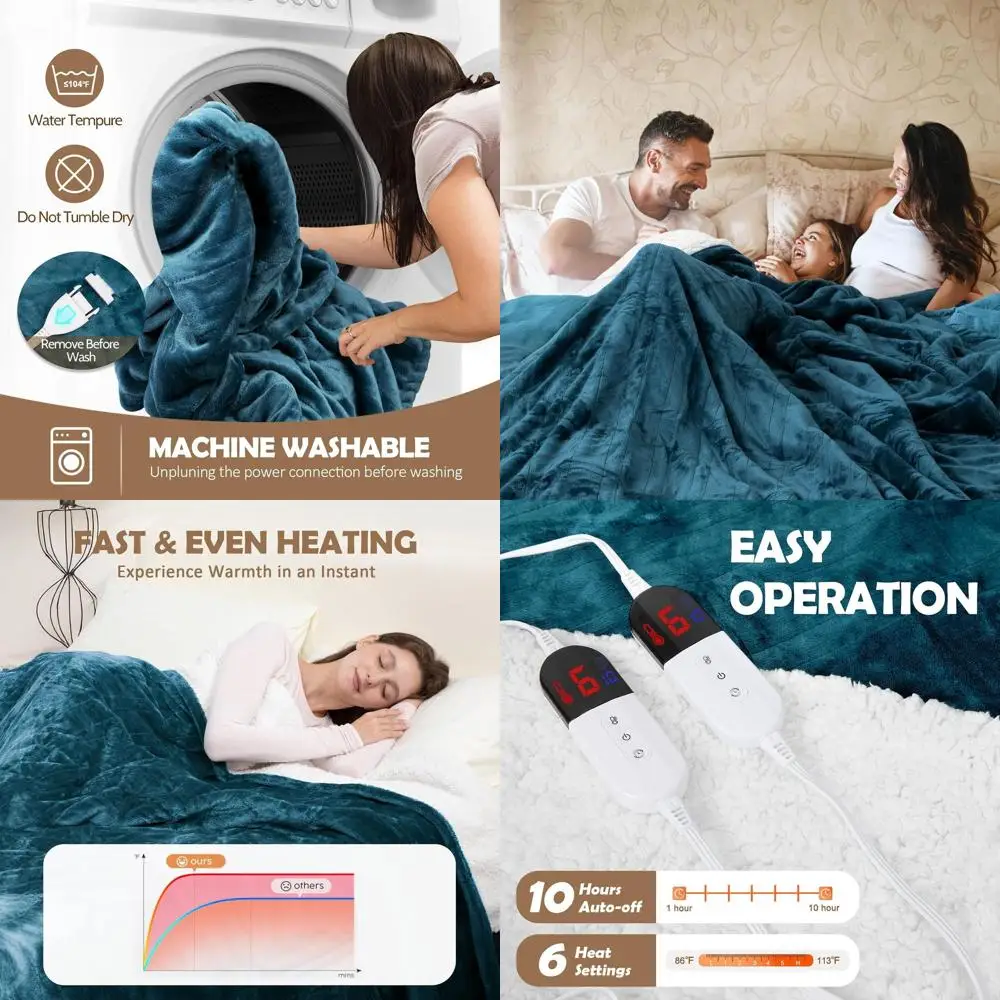 بطانية كهربائية بحجم كينج 90 × 100، تحكم مزدوج، 10 مرات و6 إعدادات للحرارة، حماية من الحرارة الزائدة، شيربا من الفلانيل، معتمدة من ETL، #1