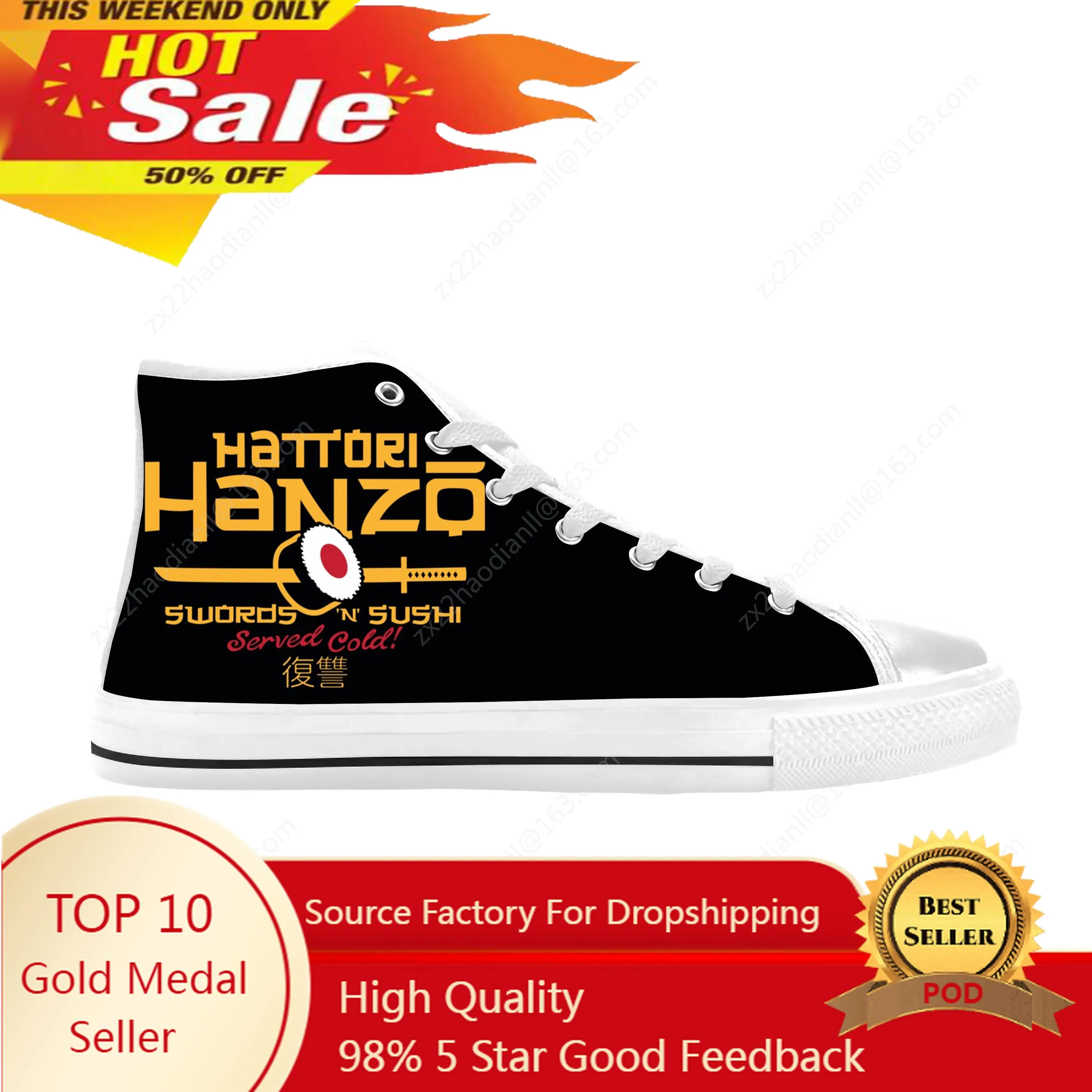 

Hot Hattori Hanzo Samurai Swords Kill Bill Katana Casual Cloth Shoes High Top Comfortable Breathable 3D Print Men Women Sneakers
