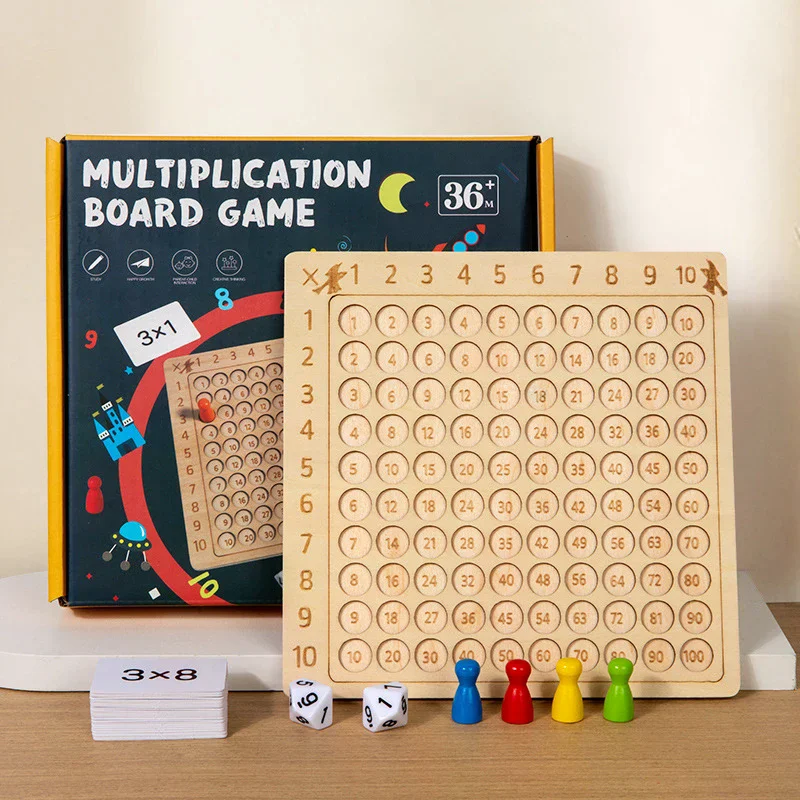 กระดานไม้ 99 ช่อง สำหรับฝึกคูณ ของเล่นคณิตศาสตร์แบบมอนเตสซอรี่ ตารางสูตรคูณ ฝึกการเรียนรู้คณิตศาสตร์ การนับ และการสอนสำหรับเด็ก